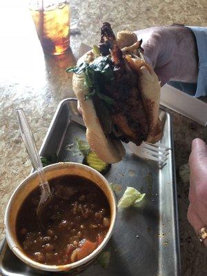 Hot chicken, coleslaw & chili. My husband loved his meal at Timbers.