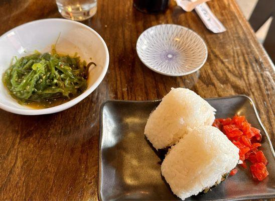 Seaweed Salad and Onigiri