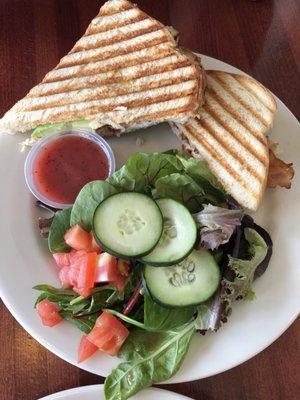 Chicken and bacon with a side salad and strawberry vinaigrette dressing