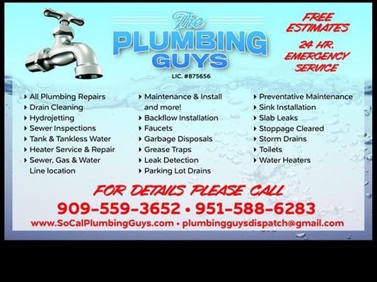 The Plumbing Guys flyer and list of services plus so much more!