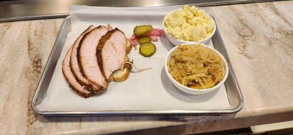 1 meat combo with turkey, potato salad,  and cheesy potatoes