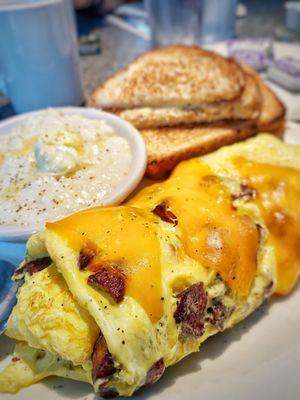 Smoked Sausage Omelette with Cheddar Cheese