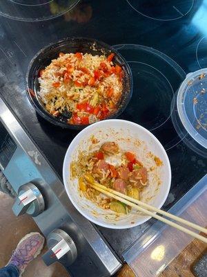 Left: dish given with part missing so I could rinse off the sauce right is dish with homemade spicy sauce