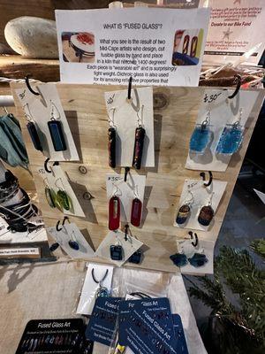 Local artist makes lovely earrings from "slumped" ("melted") glass