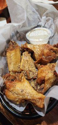 Happy Hour Wings well done in the Garlic Pepper Dry Rub.