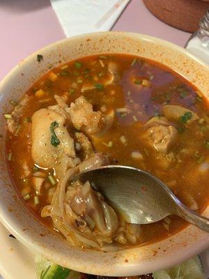 This is a menudo it was good too spicy but good and I found hair in it, you can zoom in to see them and they were stuck in the meat