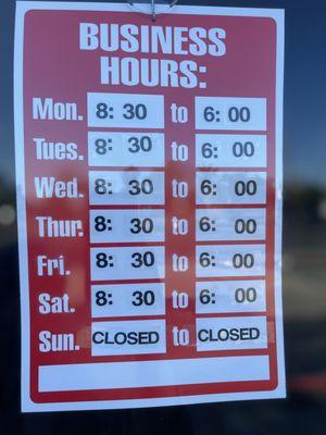 New Business hours