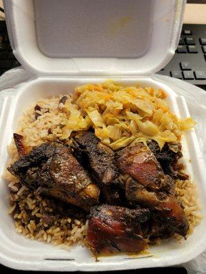 Regular size jerk chicken with cabbage