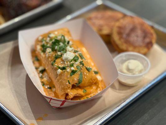 Brisket Chimichanga - habanero cream and cilantro