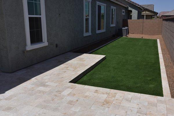 Travertine grill area and step