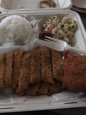 Tonkatsu and cheese katsu with pasta salad... pretty good!