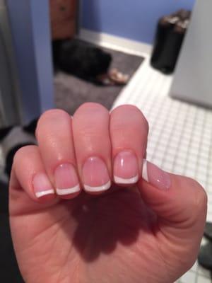 Beautiful hand painted French gel manicure.  Absolutely perfect length and shape.