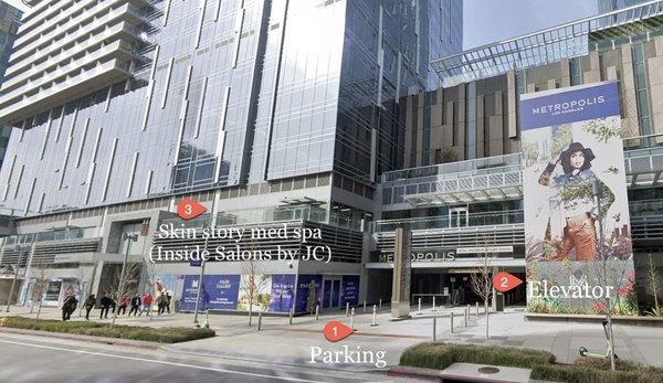 Here's how to find us:
1. Park your car at Metropolis Retail Parking
2. Take the elevator to the 3rd floor
3. We are located inside Salon