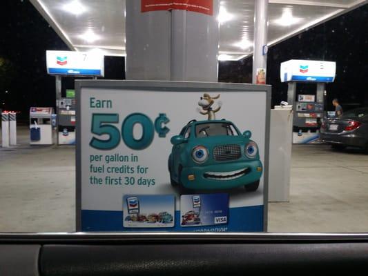 Chevron credit card add next to gas pump