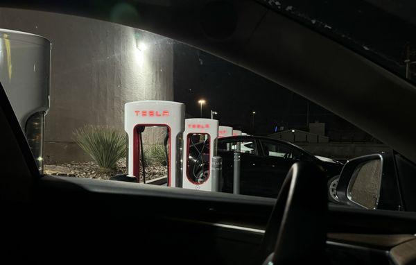 On a Friday night and this Tesla Supercharger station still has plenty of empty spots for charging.