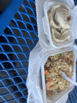 Combo fried rice and potstickers