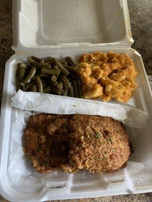 Pork Chop Dinner w/ green beans and Mac and cheese