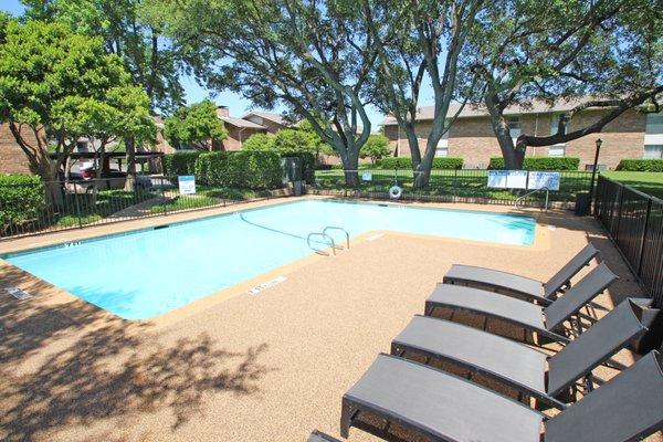 Swimming pool at Preston Park Apartments in Dallas, Texas.