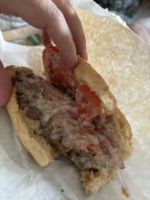 It was supposed to be a double meat. Philly with tomato and Les mayonnaise. That's not double meat