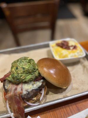 Bacon-Guacamole Deluxe Burger* (minus jalapeños) w/ a side of Loaded Mashed Potatoes (the guac didn't look fresh so they gave extra guac)