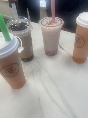 Oreo Milk tea, Strawberry Milk tea, & Peach Slush