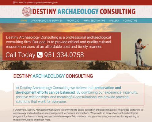 Small business website design for Destiny Archaeology Consulting in Los Angeles/So. Cal