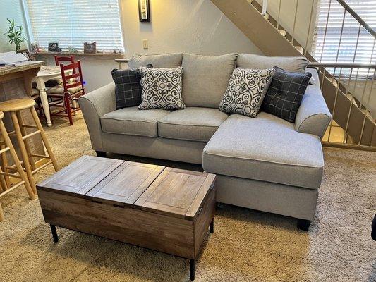 Chaise sofa and trunk storage coffee table