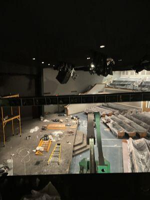 Blacking out auditorium ceiling at M1 church in Mansfield Ohio