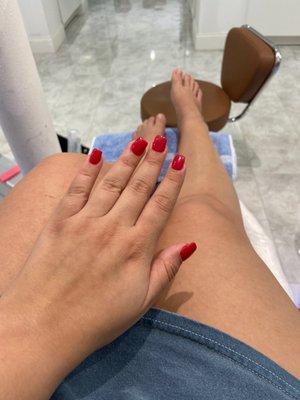 Fresh mani and pedi in progress.