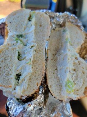 Everything bagel with scallion cream cheese