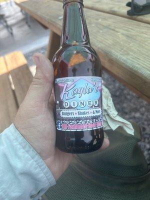 Root beer bottled specifically for the diner.