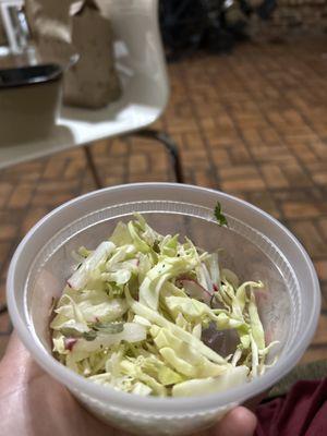 Soggy cabbage and fixings for pozole