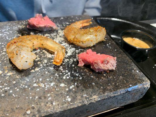 Steak and Shrimps on a 755° rock