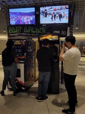 Free #BARTcade this weekend at Powell Station, stop by! Galaga, Pac-Man, Space Invaders & Asteroids!