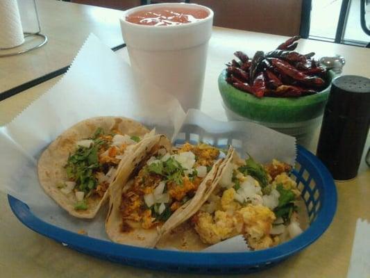 Breakfast tacos, chorizo n mexican style eggs