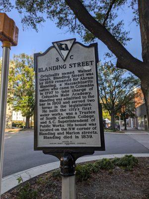 Blanding Street Historical Marker, Columbia