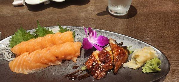 Salmon sashimi and Eel