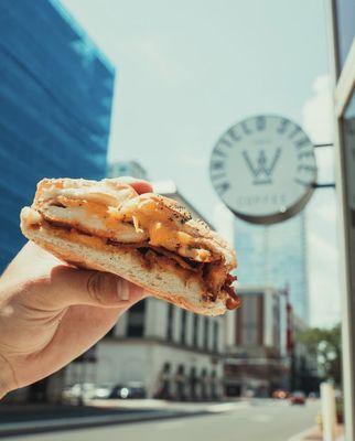 Hungry man breakfast sandwich