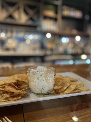 Chips and Onion Dip appetizer.