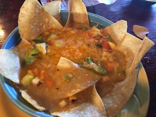 Chicken tortilla soup with avocado