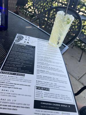 Menu + skinny margaritas