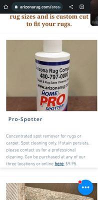 Pro Spotter to remove stains from rugs , carpet and fabric