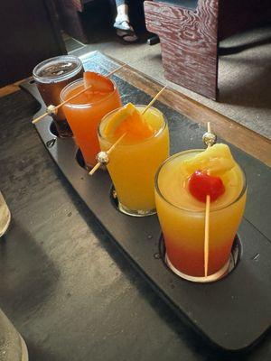 Mimosa flight, Hawaiian, peach, strawberry, and raspberry