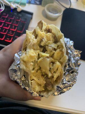 Breakfast burrito with mild salsa and carne asada