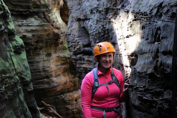 Striking a pose in a slot canyon