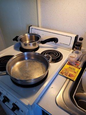 We brought our own pans and spices for the kitchen