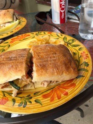 The hot chick panini is chicken, melted cheese and veggie. So good!