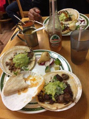 Tacos de suadero, carnitas and chorizo.