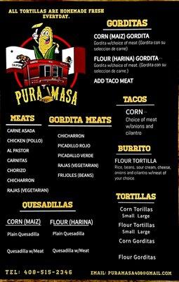 Pura Masa Menu