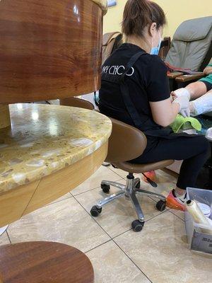 This is a nail tech that did not clean any of the items s-- he bought from my pedicure station to the next customer without cleaning.